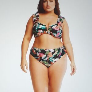 New High Leg Plus Bikini Bottom Women's Rich Black Painted Paradise Time And Tru